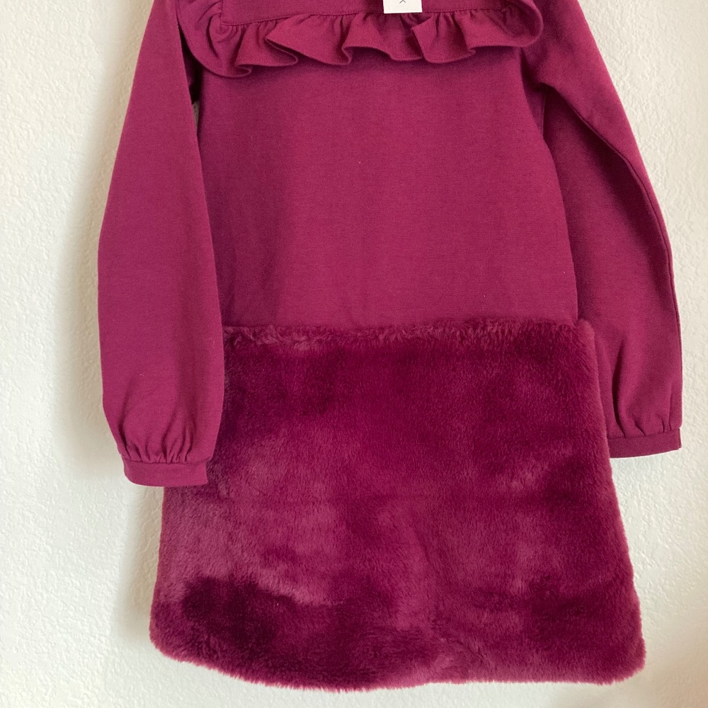 Janie and Jack Girls' Berry Pink Ruffle Faux Fur Dress